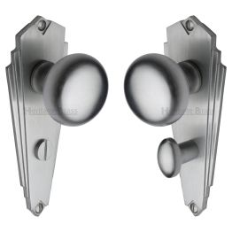 Heritage Brass Mortice Knob on Bathroom Plate Broadway Design Satin Chrome finish