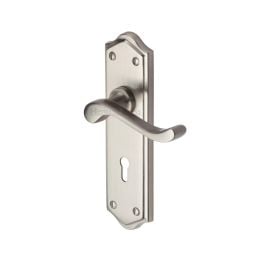 Heritage Brass Door Handle Lever Lock Buckingham Design Satin Nickel finish