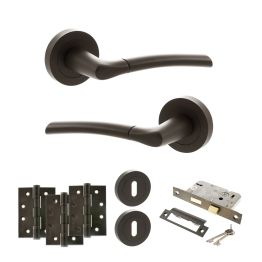STATUS Indiana Door Handle Pack (3 Lever Lock Set - 2.5" CE Sashlock, 4" Fire Rated Hinges x3) - Urban Dark Bronze
