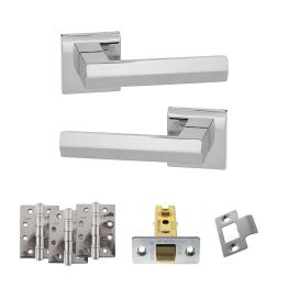 Senza Pari Davoli Door Handle Pack (Latch Set - 2.5" CE Latch, 4" Fire Rated Hinges x3) - Polished Chrome
