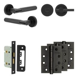 Complete Bari Door Handle Pack - Bathroom - Black - By Frelan Hardware - JE-D5A2-MB