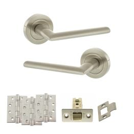 STATUS Alabama Door Handle Pack (Latch Set - 3" CE Latch, 4" Fire Rated Hinges x3) - Satin Nickel