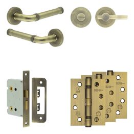 Complete Midtown Door Handle Pack - Bathroom - Antique Brass - By Frelan Hardware - JE-G6A2-AB