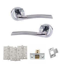STATUS Indiana Door Handle Pack (Latch Set - 3" CE Latch, 4" Fire Rated Hinges x3) - Satin Chrome/Polished Chrome