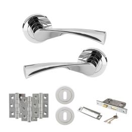 STATUS Colorado Door Handle Pack (3 Lever Lock Set - 3" CE Sashlock, 3" Fire Rated Hinges x3) - Polished Chrome