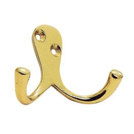 Victorian Double Robe Hook - Polished Brass