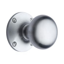 Heritage Brass Mortice Knob on Rose Kensington Design Satin Chrome finish