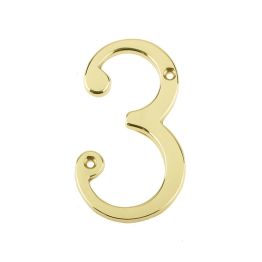 Jedo 75mm Screw Fix Numerals Polished Brass No. 3 - By Frelan Hardware - JN-3