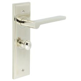 Fitzrovia Door Handle Bathroom Backplate Polished Nickel & Turn & Release - By Frelan Hardware - BUR-15PN-453PN-80PN