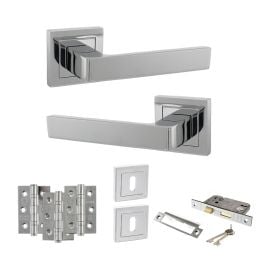 STATUS Montana Door Handle Pack (3 Lever Lock Set - 2.5" CE Sashlock, 3" Fire Rated Hinges x3) - Polished Chrome