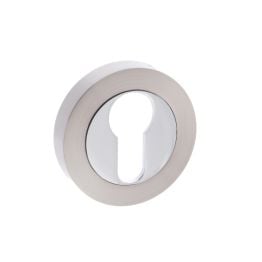 Mediterranean Euro Escutcheons on Round Rose - Satin Nickel/Polished Chrome