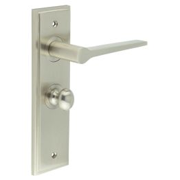 Knightsbridge Door Handle Bathroom Backplate Satin Nickel & Turn & Release - By Frelan Hardware - BUR-20SN-453SN-80SN