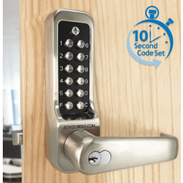 Borg BL7701 SS ECP - Heavy Duty, High Traffic - Easicode Pro Flat Bar Lever Handle Keypad With Sfic Key Override & Flat Bar Inside Handle, Stainless Steel (SS) Finish