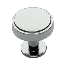 Heritage Brass Cabinet Knob Stepped Disc Design with Rose 38mm Polished Chrome finish