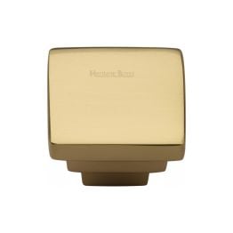 Heritage Brass Cabinet Knob Square Stepped Design 32mm Polished Brass finish