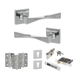 Senza Pari Guido Door Handle Pack (Euro Lock Set - 2.5" CE Sashlock, 3" Fire Rated Hinges x3) - Polished Chrome