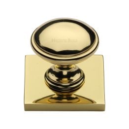 Heritage Brass Cabinet Knob Domed Design with Square Backplate 32mm Polished Brass finish