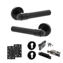 Senza Pari Andretta Door Handle Pack (Euro Lock Set - 2.5" CE Sashlock, 4" Slim Knuckle Hinges x2) - Matt Black
