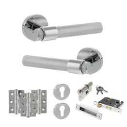 Senza Pari Andretta Door Handle Pack (Euro Lock Set - 3" CE Sashlock, 3" Fire Rated Hinges x3) - Polished Chrome