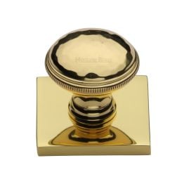 Heritage Brass Cabinet Knob Diamond Cut Design with Square Backplate 32mm Polished Brass finish