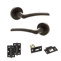 STATUS Indiana Door Handle Pack (Latch Set - 2.5" Latch, 3" Hinges x2) - Urban Dark Bronze