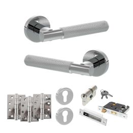 Senza Pari Rosarno Door Handle Pack (Euro Lock Set - 3" CE Sashlock, 4" Fire Rated Hinges x3) - Polished Chrome