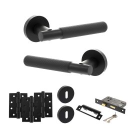 Senza Pari Rosarno Door Handle Pack (3 Lever Lock Set - 3" CE Sashlock, 4" Fire Rated Hinges x3) - Matt Black