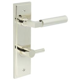 Westminster Door Handle Din Bathroom Backplate Polished Nickel & Turn & Release - By Frelan Hardware - BUR-30PN-456PN-82PN
