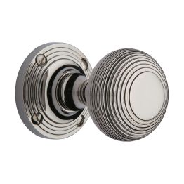 Heritage Brass Mortice Knob on Rose Reeded Design Polished Nickel finish