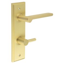Fitzrovia Door Handle Din Bathroom Backplate Satin Brass & Turn & Release - By Frelan Hardware - BUR-15SB-456SB-82SB