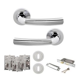 STATUS Nevada Door Handle Pack (3 Lever Lock Set - 3" CE Sashlock, 4" Fire Rated Hinges x3) - Polished Chrome