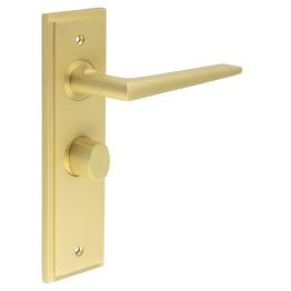 Mayfair Door Handle Bathroom Backplate Satin Brass & Turn & Release - By Frelan Hardware - BUR-10SB-453SB-81SB