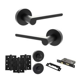 Senza Pari Darrio Door Handle Pack (Bathroom Set - 3" CE Bathroom Lock, 4" Fire Rated Hinges x3) - Matt Black