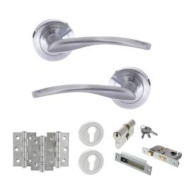 STATUS Arizona Door Handle Pack (Euro Lock Set - 2.5" CE Sashlock, 3" Fire Rated Hinges x3) - Satin Chrome