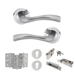 STATUS Texas Door Handle Pack (Euro Lock Set - 2.5" CE Sashlock, 3" Fire Rated Hinges x3) - Satin Chrome