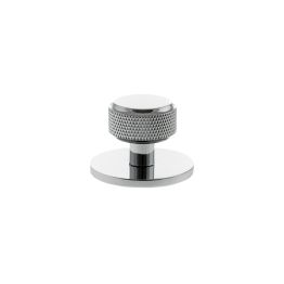 Millhouse Brass Eiffel Knurled Round Cabinet Knob Handle on Backplate - Polished Chrome