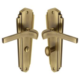 Heritage Brass Door Handle for Bathroom Waldorf Design Antique Brass finish