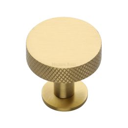 Heritage Brass Cabinet Knob Knurled Disc Design with Rose 32mm Satin Brass finish