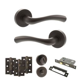 STATUS Texas Door Handle Pack (Bathroom Set - 3" CE Bathroom Lock, 3" Fire Rated Hinges x3) - Urban Dark Bronze