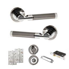 STATUS Dakota Door Handle Pack (Bathroom Set - 3" CE Bathroom Lock, 4" Slim Knuckle Hinges x2) - Black Nickel/Polished Chrome