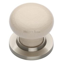 Cream Crackle Knob with Satin Nickel base