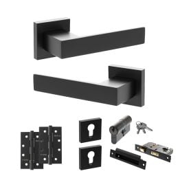 Senza Pari Panetti Door Handle Pack (Euro Lock Set - 2.5" CE Sashlock, 4" Slim Knuckle Hinges x2) - Matt Black