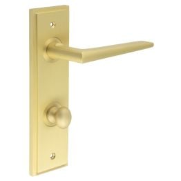 Mayfair Door Handle Din Bathroom Backplate Satin Brass & Turn & Release - By Frelan Hardware - BUR-10SB-456SB-80SB