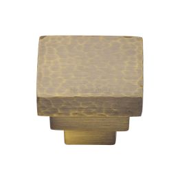Heritage Brass Cabinet Knob Square Stepped Hammered Design 32mm Antique Brass finish