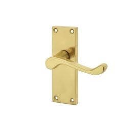 Victorian Scroll Door Handle on Short Latchset Plate Polished Brass - By Frelan Hardware - JV11PB