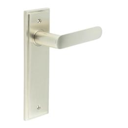 Kensington Door Handle Latch Backplate Satin Nickel - By Frelan Hardware - BUR25KIT320
