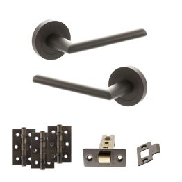 STATUS Alabama Door Handle Pack (Latch Set - 3" CE Latch, 3" Fire Rated Hinges x3) - Urban Dark Bronze