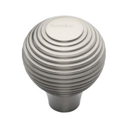 Heritage Brass Cabinet Knob Reeded Design 38mm Satin Nickel finish