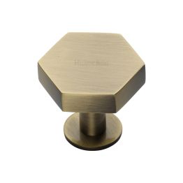 Heritage Brass Cabinet Knob Hexagon Design with Rose 32mm Antique Brass finish