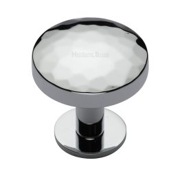 Heritage Brass Cabinet Knob Round Hammered Design with Rose 38mm Polished Chrome finish